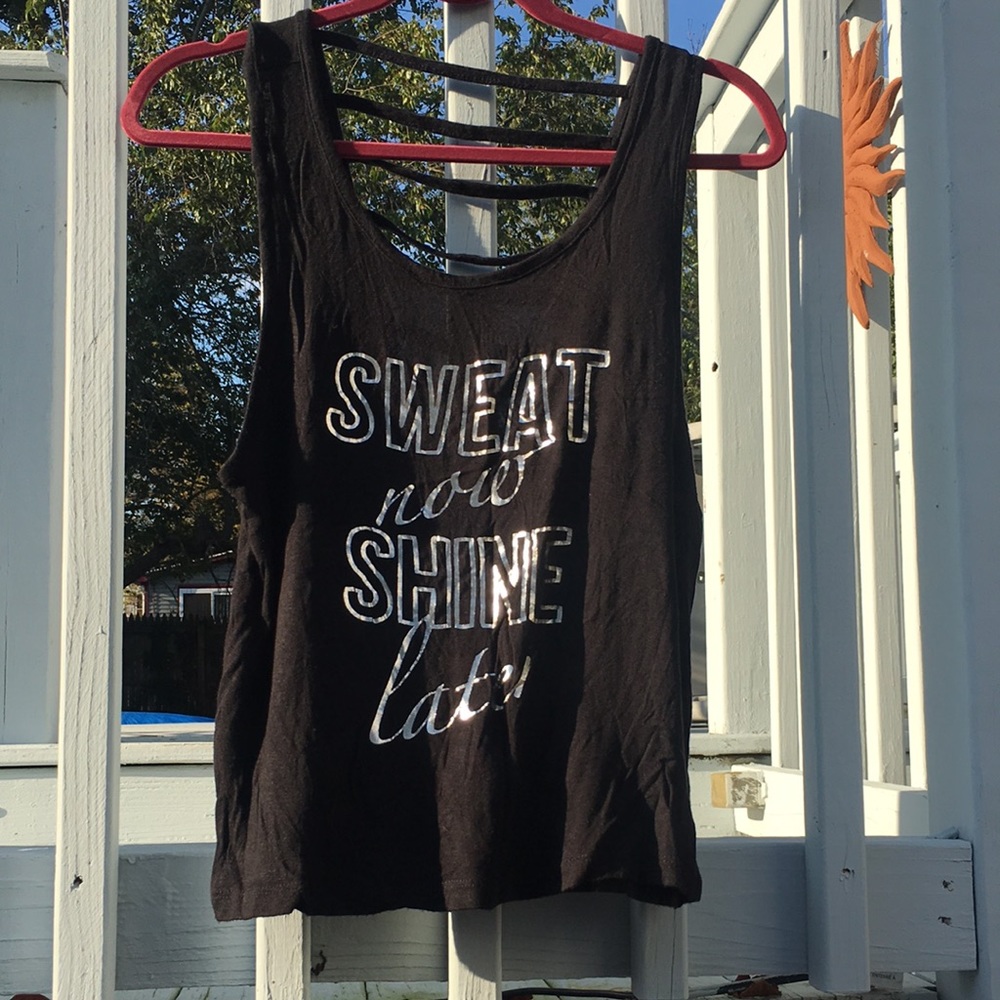 Juniors Large, Black and Silver Work Out Tank